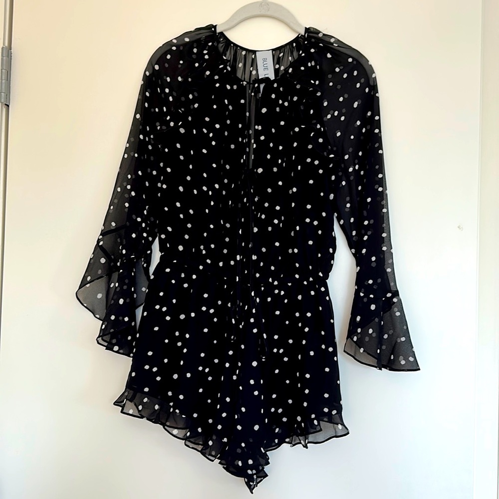 Planet Blue Blue Life Kisa Romper in Black Polka Dot